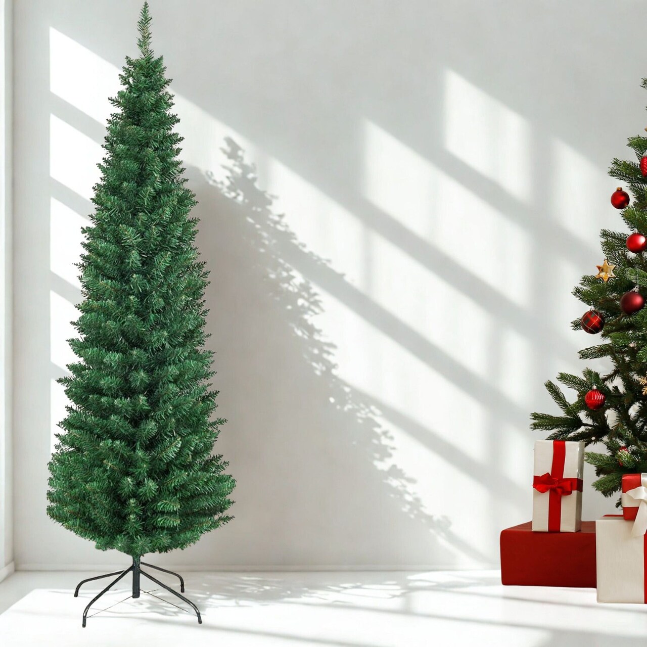 Slim 6.5ft Pencil Artificial Christmas Tree with Realistic PVC Needles and Metal Stand
